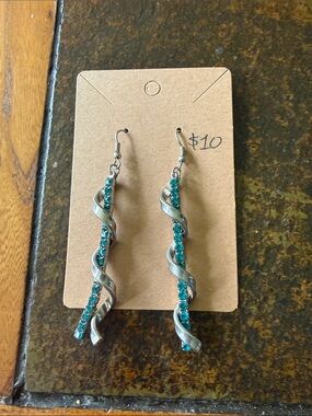 Teal Crystal Spiral Drop Earrings - Women Jewelry